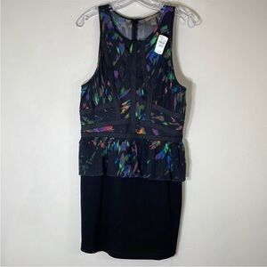 NWT. Charlie Jade Large Silk & Leather Peplum Dress.